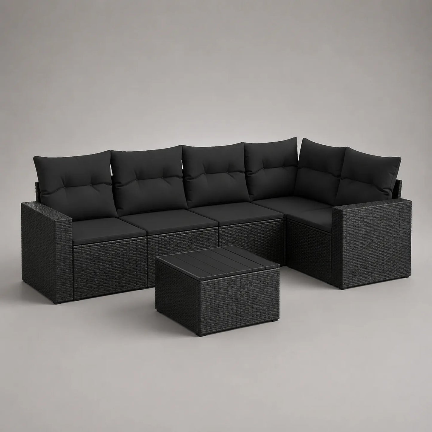 Schwarzes Rattan Gartenmöbel Set mit Ecksofa und Tisch
