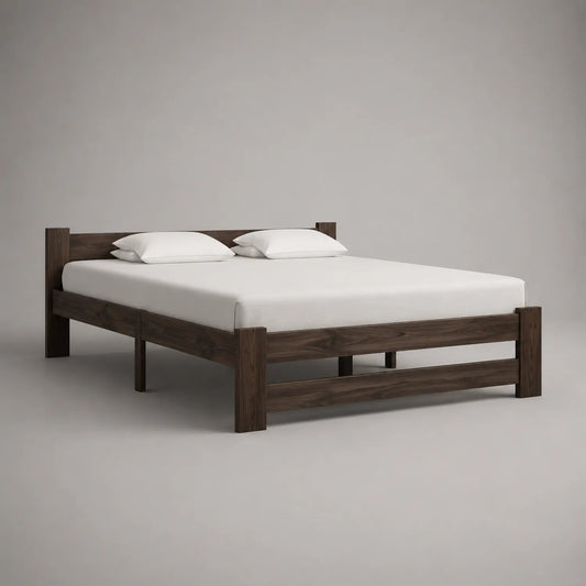 Holz-Doppelbett Walnuss 200x180cm mit Matratze und Kissen