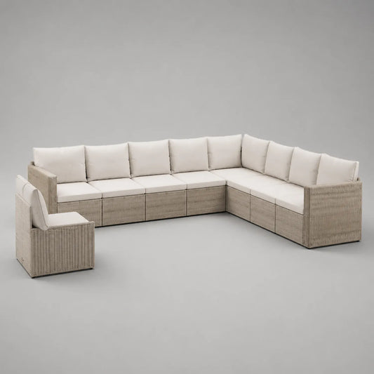 Outdoor-Ecksofa Set Rattan Beige mit Polyesterkissen