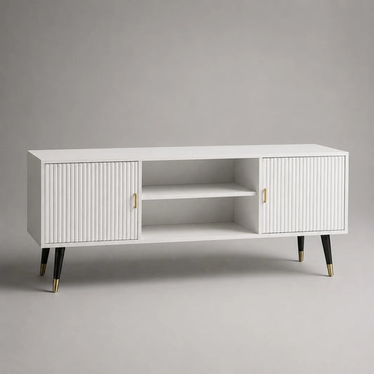 Holz TV-Schrank mit Türen und Regalen Weiß 150x40x60 cm