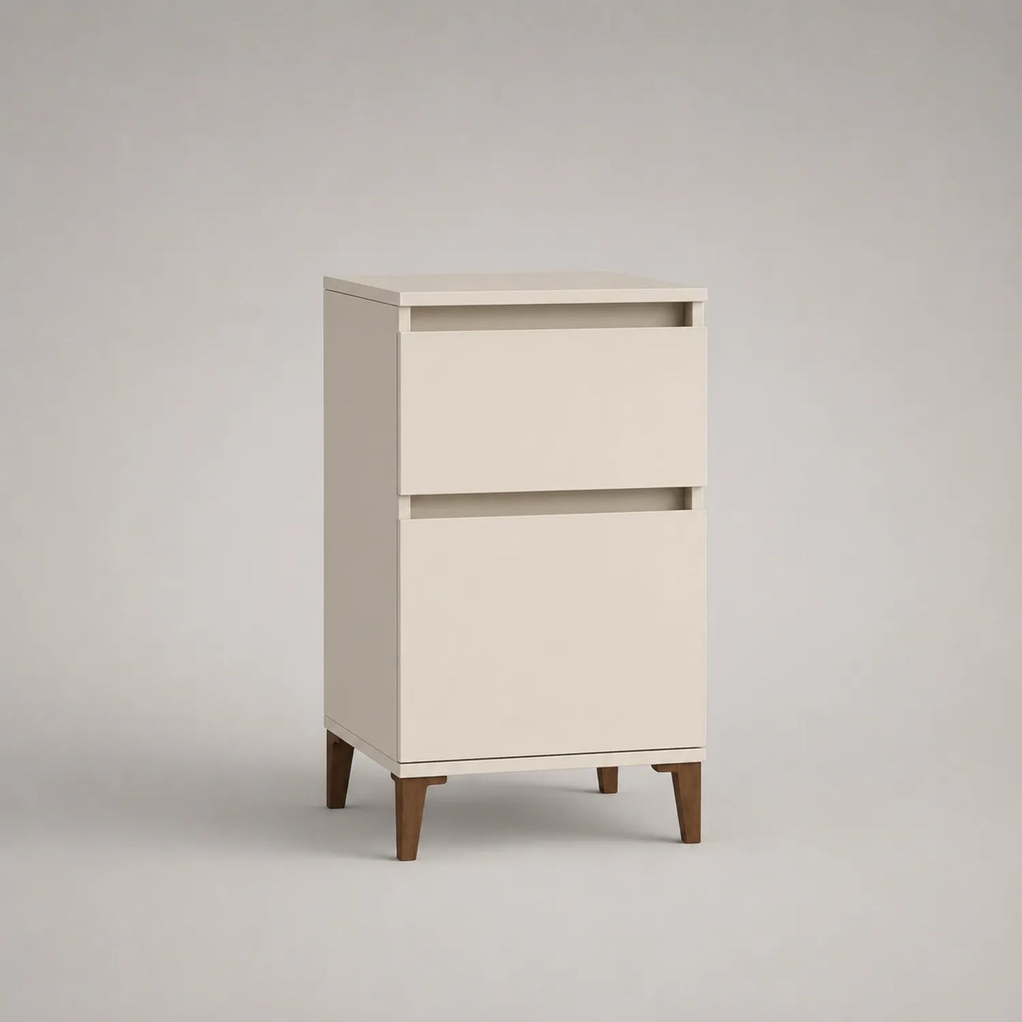 Nachttisch aus MDF mit 2 Schubladen und Holzbeinen, creme, 60 x 30 x 30 cm
