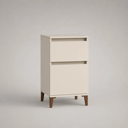Nachttisch aus MDF mit 2 Schubladen und Holzbeinen, creme, 60 x 30 x 30 cm