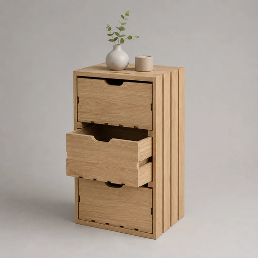 Holz-Kommode mit 3 Schubladen aus Eiche, 90 cm Höhe