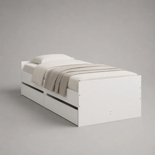 Einzelbett mit Schubladen Holz Weiß 200x90 cm