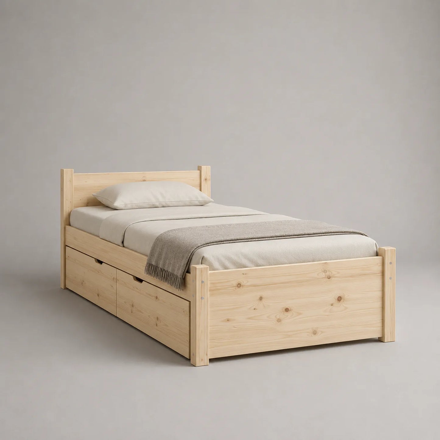 Einzelbett mit Stauraum aus Kiefernholz 200x90 cm