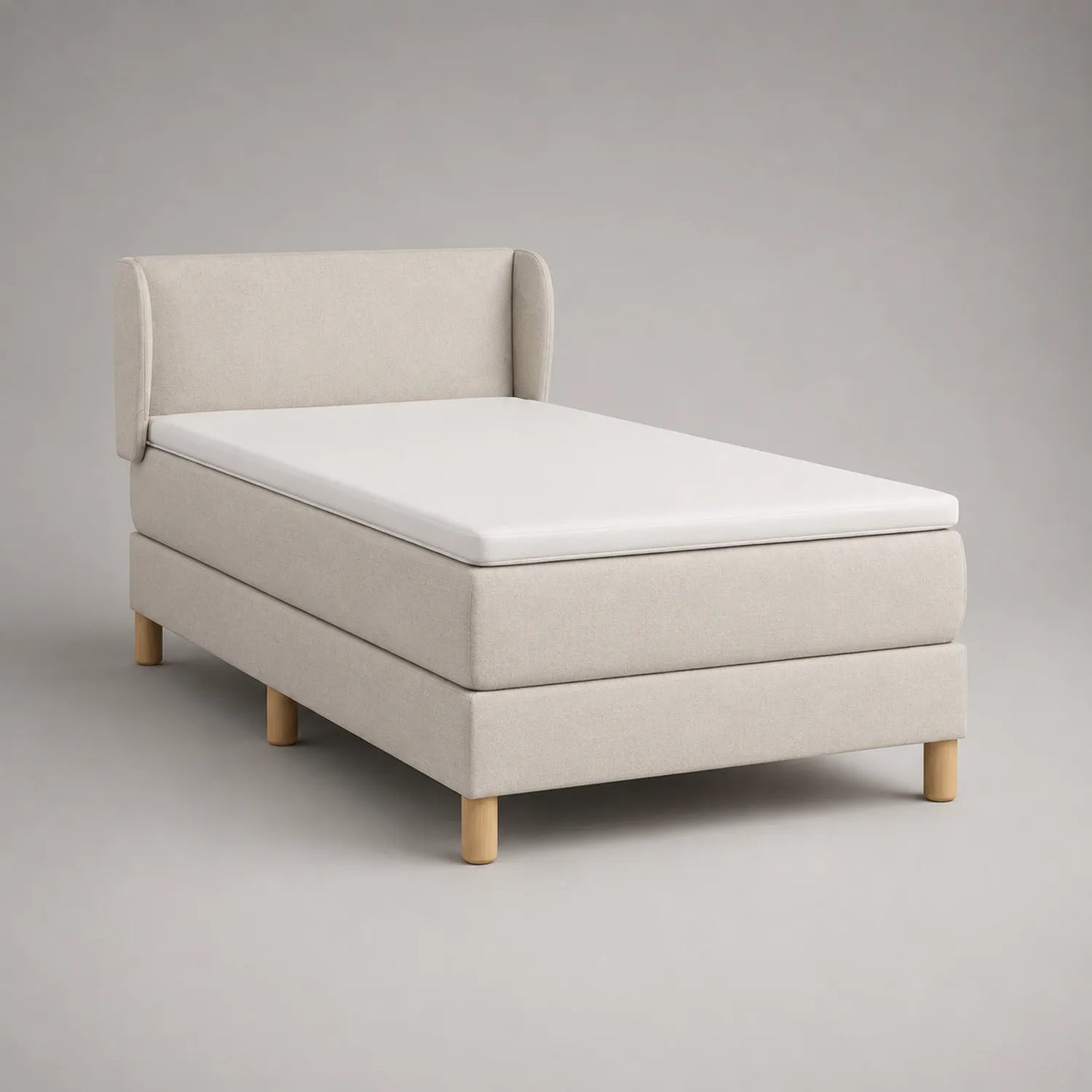 Einzelbett 90x200 cm Stoff Beige mit Holzfüßen