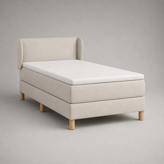 Einzelbett 90x200 cm Stoff Beige mit Holzfüßen