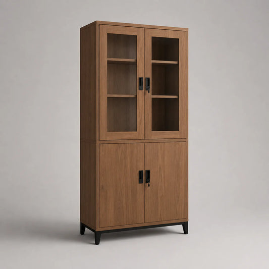 Eichenfurnier-Schrank mit Glastüren 200cm Braun/Schwarz