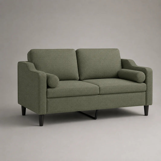 Zweisitzer Sofa aus Stoff in Oliv mit Holzrahmen